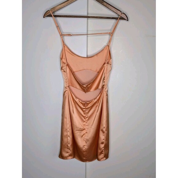 Papermoon Sz S Satin Mini Slip Dress Orange Peach Strappy Open Back Y2K Scoop - Picture 5 of 10